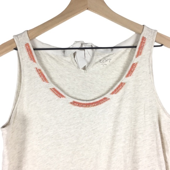 LOFT Tank Top Keyhole Tie Back Beaded Neckline Sleeveless Boho Minimalist Medium - Picture 2 of 9